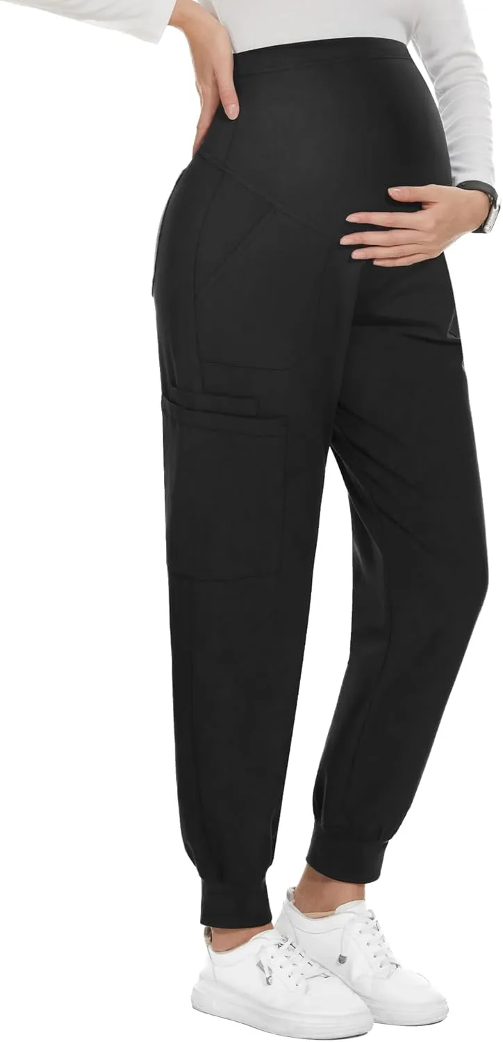 PACBREEZE Women's Maternity Scrubs with 6 Pockets, Workwear Maternity Jogger Scrubs Pregnancy Pants, S-XXL