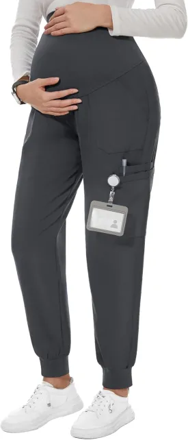 PACBREEZE Women's Maternity Scrubs with 6 Pockets, Workwear Maternity Jogger Scrubs Pregnancy Pants, S-XXL