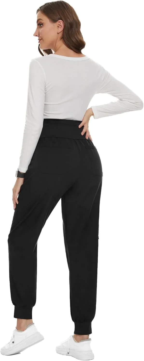 PACBREEZE Women's Maternity Scrubs with 6 Pockets, Workwear Maternity Jogger Scrubs Pregnancy Pants, S-XXL