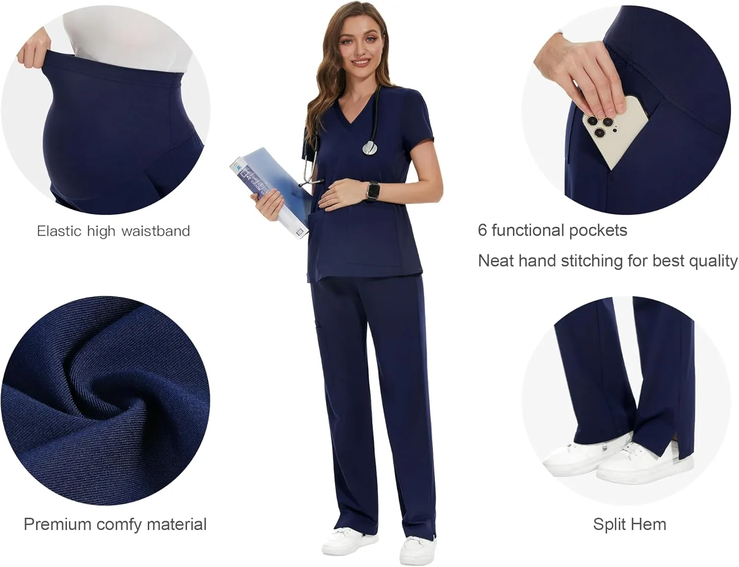POSHGLAM Women's Maternity Scrubs Pant Workwear Casual Cargo Trousers Pregnancy Pants, S-XXL