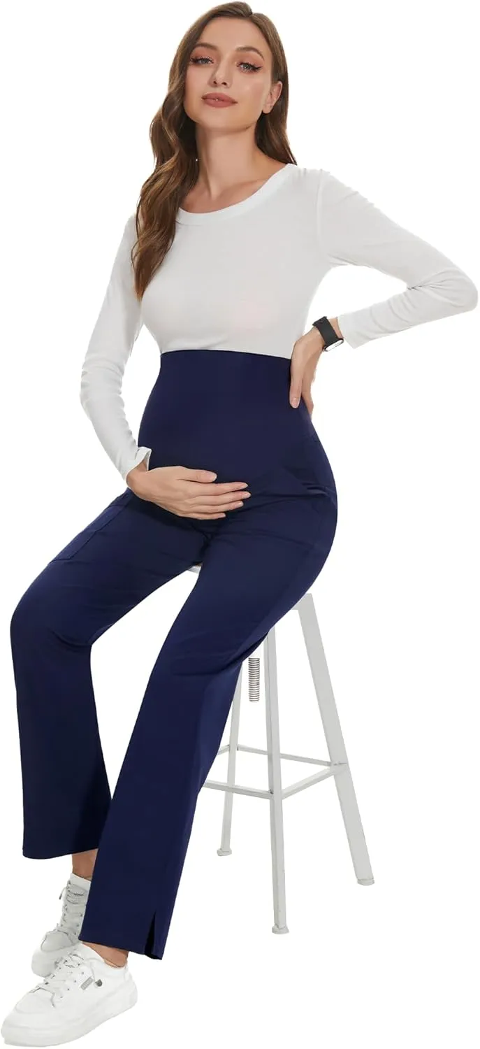 POSHGLAM Women's Maternity Scrubs Pant Workwear Casual Cargo Trousers Pregnancy Pants, S-XXL