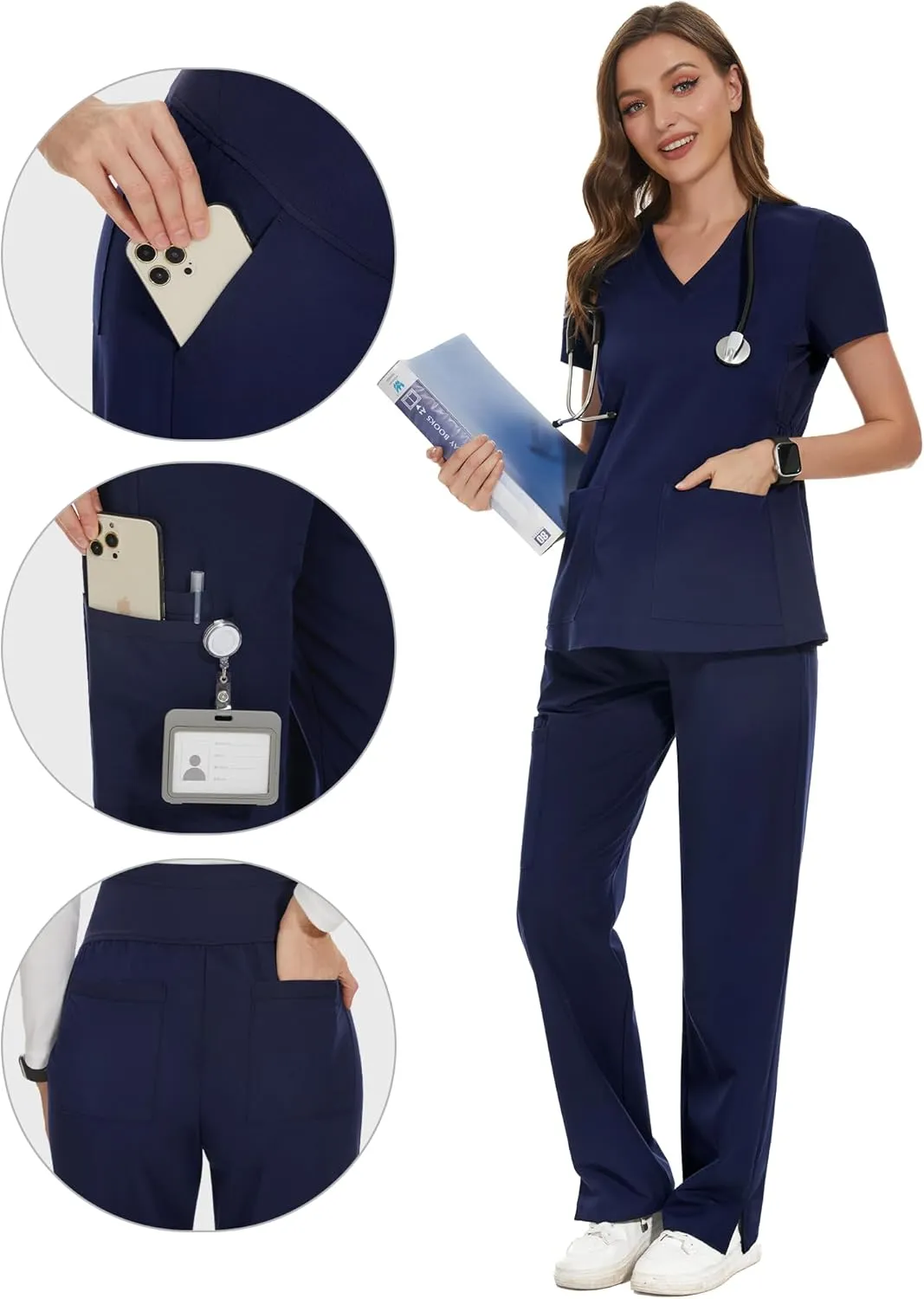 POSHGLAM Women's Maternity Scrubs Pant Workwear Casual Cargo Trousers Pregnancy Pants, S-XXL