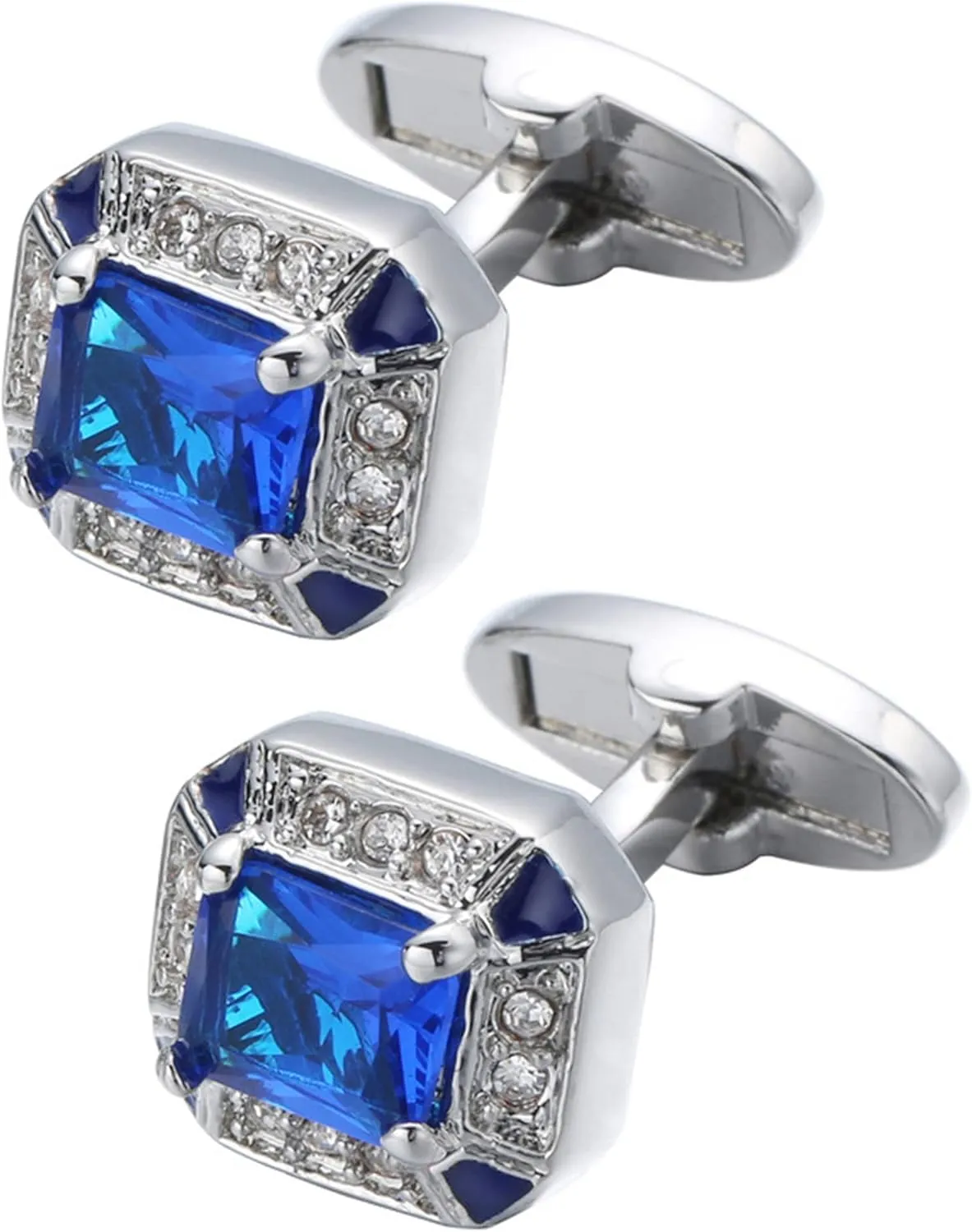 Rectangle Crystal Silver Tone Cufflinks for Men Purple/Blue/Transparent Crystals Men's Cuff Link Set for Wedding Shirt Party Business Birthday Anniversary Dress