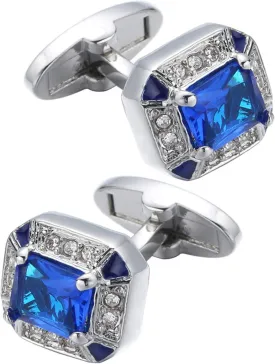 Rectangle Crystal Silver Tone Cufflinks for Men Purple/Blue/Transparent Crystals Men's Cuff Link Set for Wedding Shirt Party Business Birthday Anniversary Dress