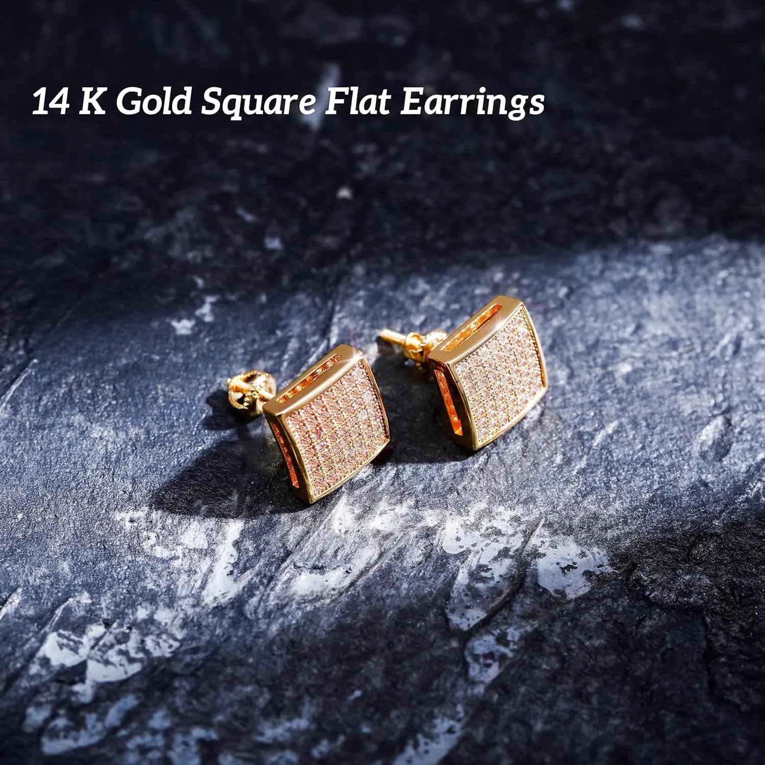 TOPGRILLZ 925 Sterling Silver Square Screw Stud Earrings 14K Gold Plated 5A  Cubic Zirconia Iced Out Square Screw Back Hypoallergenic Cube Large Stud Earrings For Men Women