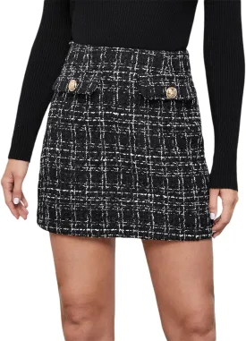 WDIRARA Women's Mid Waist Above Knee Casual Plaid Mini Skirt