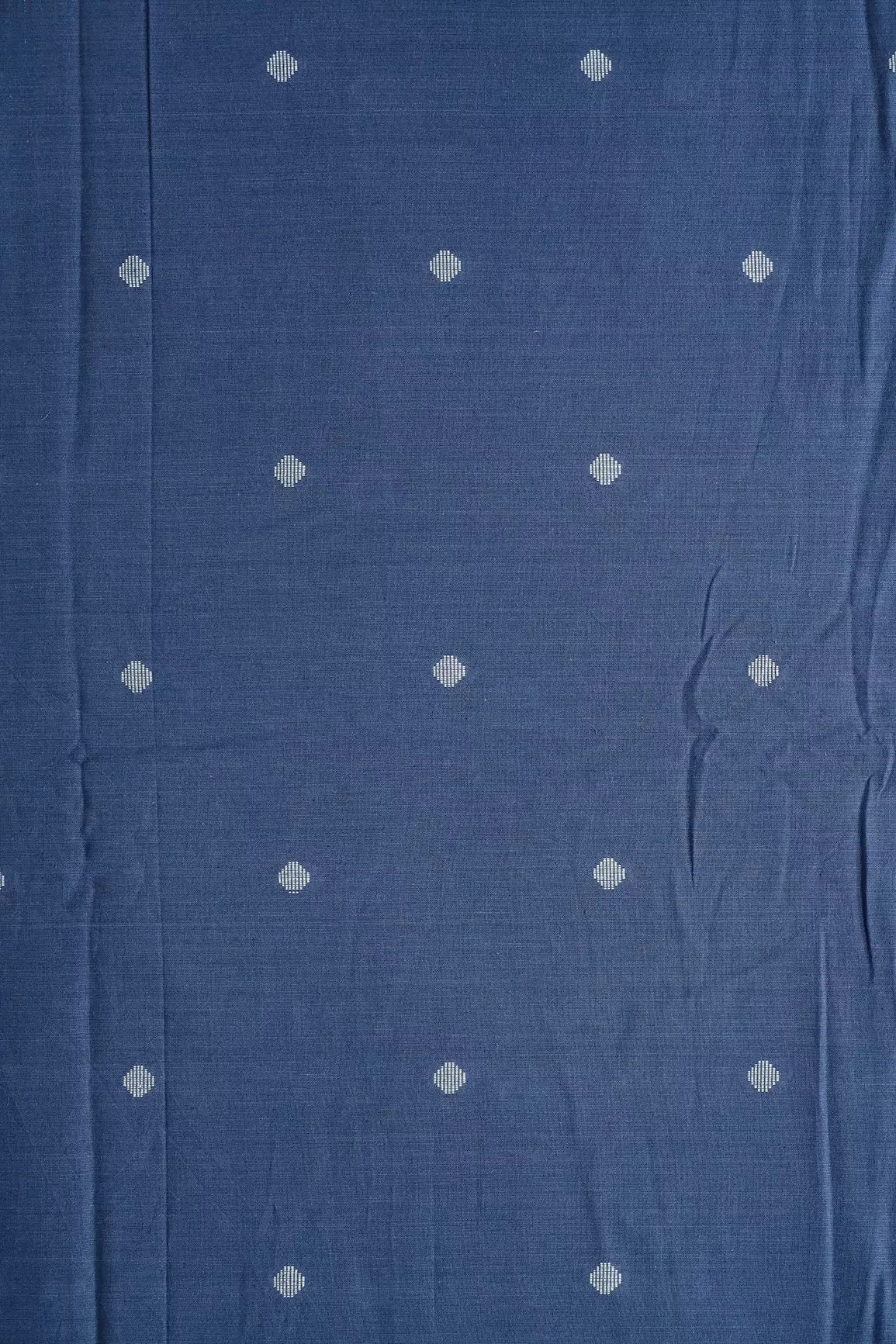 White And Blue Small Booti Pattern Handwoven Organic Cotton Fabric