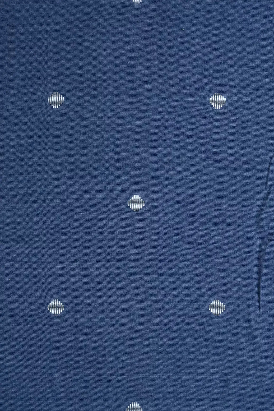 White And Blue Small Booti Pattern Handwoven Organic Cotton Fabric