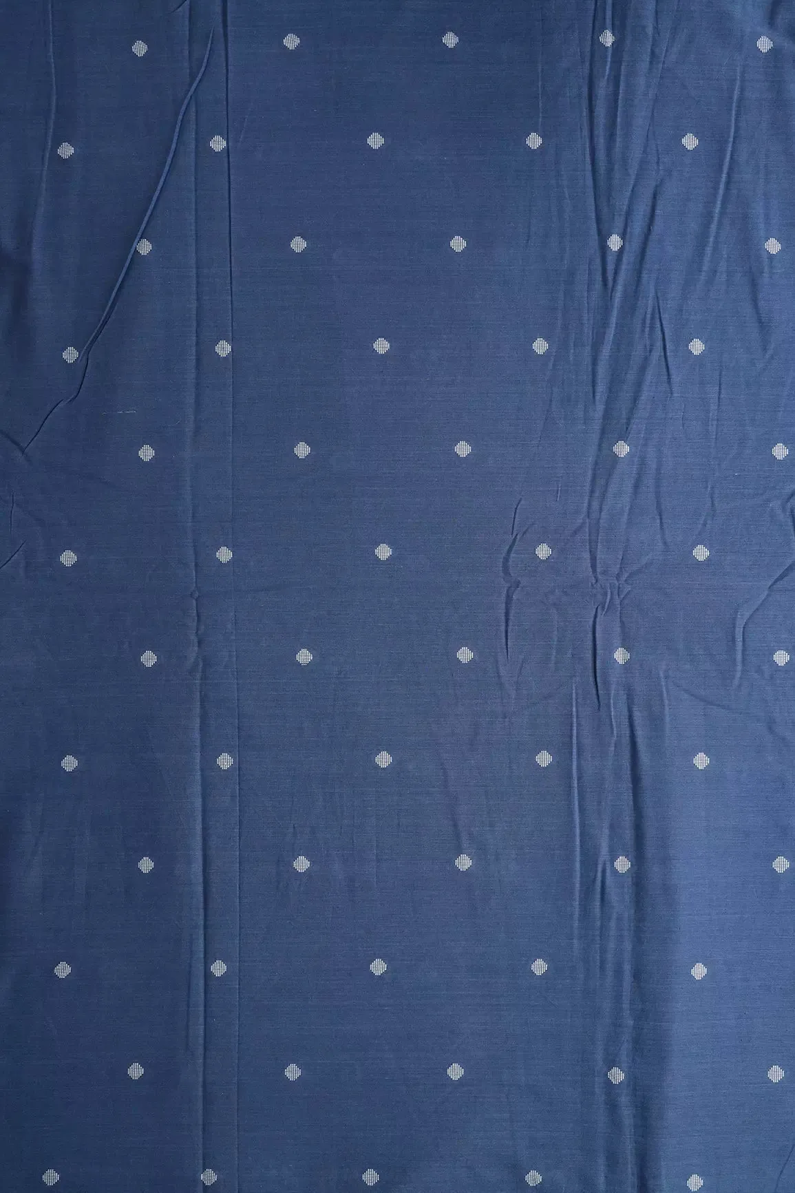 White And Blue Small Booti Pattern Handwoven Organic Cotton Fabric