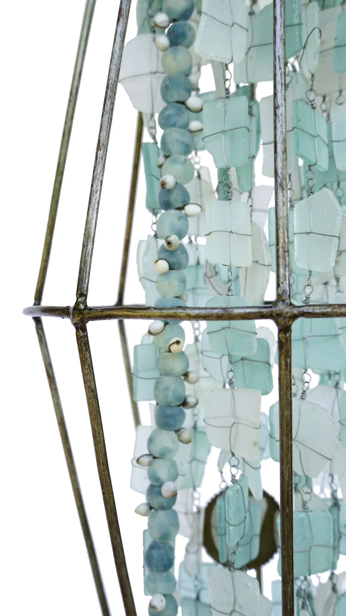 Wire Frame Tumbled Glass Pendant - Hexagon