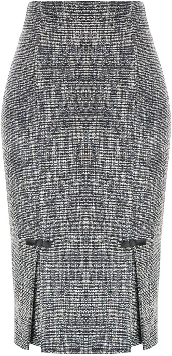 Women Back Slit Skirt High Waist Kickpleats Decorated Pencil Skirt Workwear Office Lady High Waist Pencil Skirts