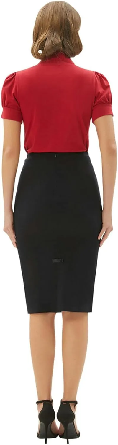 Women Back Slit Skirt High Waist Kickpleats Decorated Pencil Skirt Workwear Office Lady High Waist Pencil Skirts
