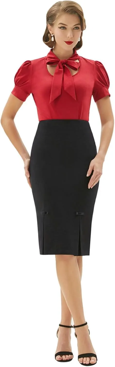 Women Back Slit Skirt High Waist Kickpleats Decorated Pencil Skirt Workwear Office Lady High Waist Pencil Skirts