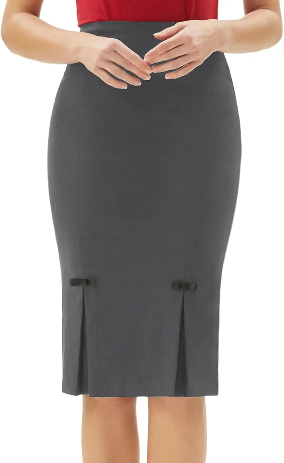 Women Back Slit Skirt High Waist Kickpleats Decorated Pencil Skirt Workwear Office Lady High Waist Pencil Skirts