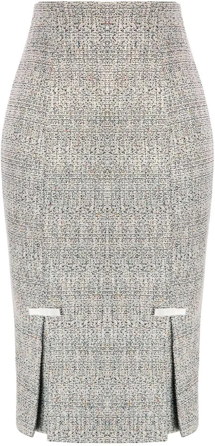 Women Back Slit Skirt High Waist Kickpleats Decorated Pencil Skirt Workwear Office Lady High Waist Pencil Skirts