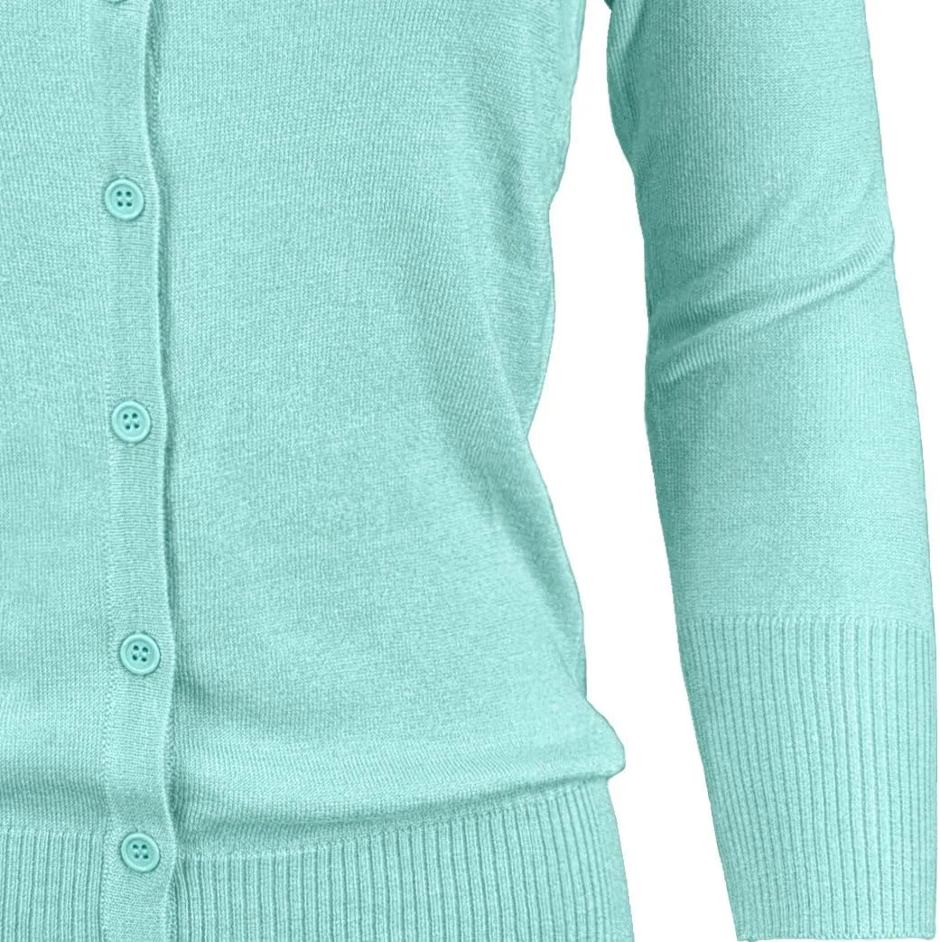 YEMAK Women's Knit Cardigan Sweater  3/4 Sleeve Crewneck Basic Classic Casual Button Down Soft Lightweight Top (S-3XL)