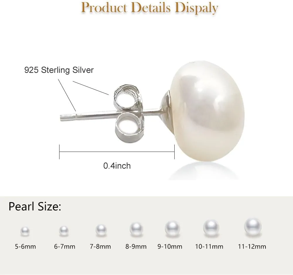 YING LAN Pearl Earrings for Women,AAA Freshwater Cultured Button Pearl Stud Earrings With 925 Sterling Silver