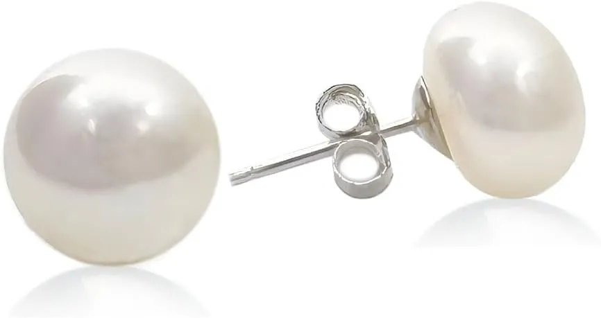 YING LAN Pearl Earrings for Women,AAA Freshwater Cultured Button Pearl Stud Earrings With 925 Sterling Silver